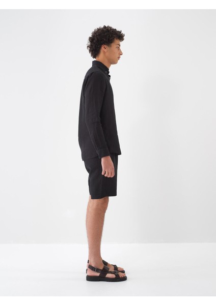 %100 Keten Regular Fit Basic Şort