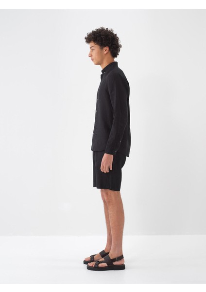 %100 Keten Regular Fit Basic Şort