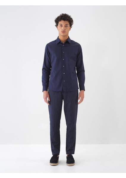 Slim Fit Çizgili Keten Jogger Pantolon