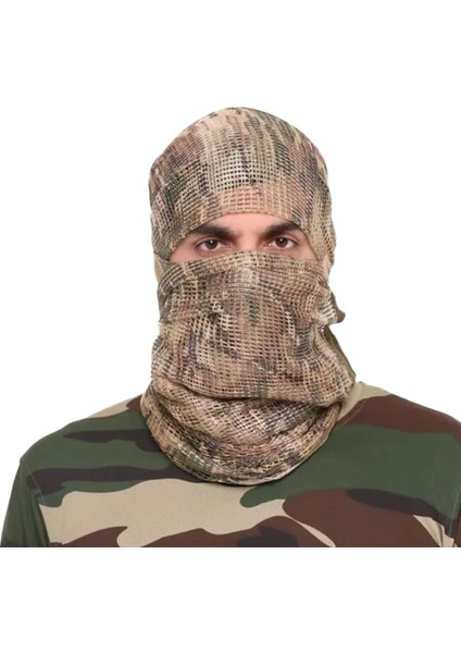 Çöl Kamuflaj Kare Fileli Askeri Şal, Fileli Puşi, Gizlenme Ağı Tactical File Puşi