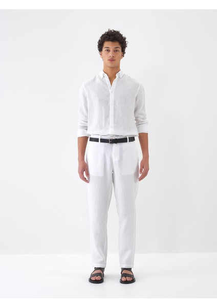 %100 Keten Regular Fit Basic Pantolon
