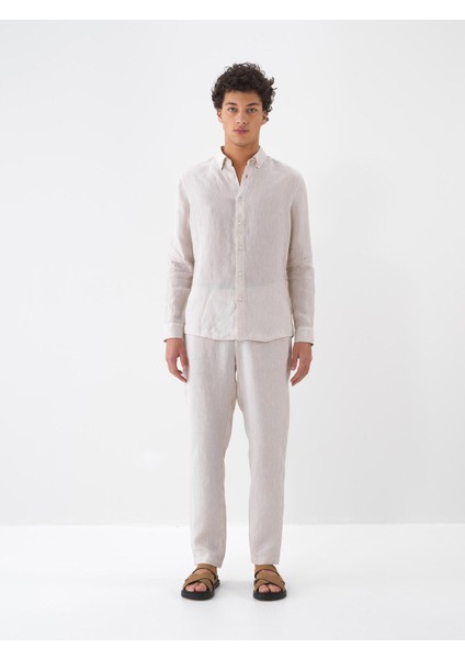 %100 Keten Regular Fit Basic Gömlek