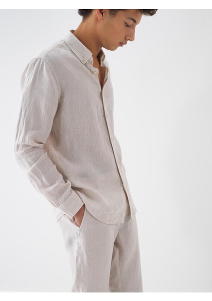 %100 Keten Regular Fit Basic Gömlek