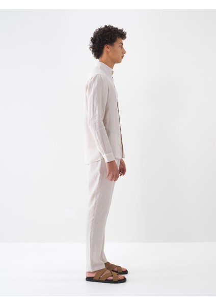 %100 Keten Regular Fit Basic Gömlek