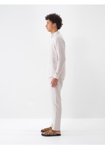 %100 Keten Regular Fit Basic Gömlek
