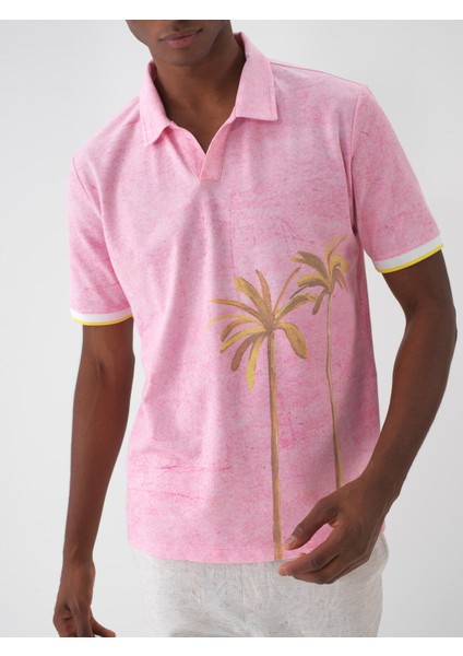 Polo Yaka Pamuklu Regular Fit Baskılı T-Shirt