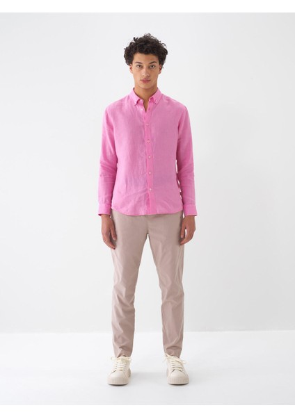 %100 Keten Regular Fit Basic Gömlek