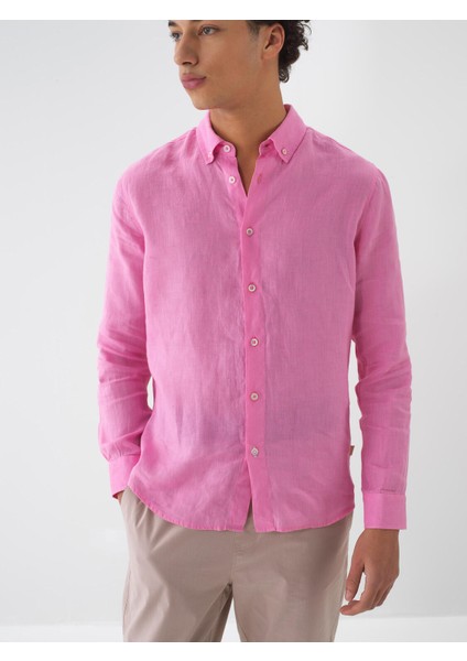 %100 Keten Regular Fit Basic Gömlek