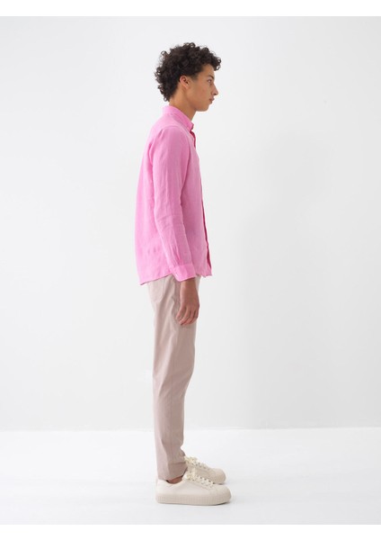 %100 Keten Regular Fit Basic Gömlek