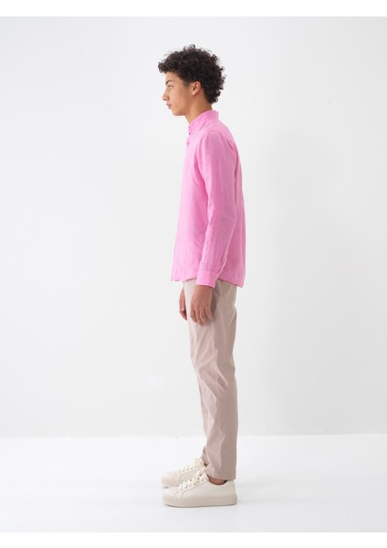 %100 Keten Regular Fit Basic Gömlek