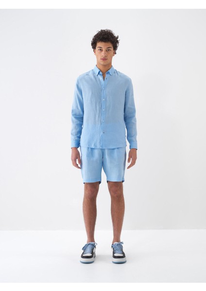 %100 Keten Regular Fit Basic Gömlek