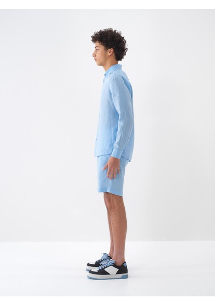 %100 Keten Regular Fit Basic Gömlek