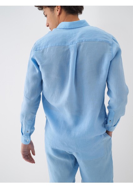%100 Keten Regular Fit Basic Gömlek