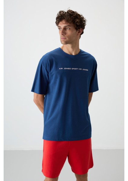 Parlament Pamuklu Kalın Yüzeyi Dokulu Oversize Fit Baskılı Erkek T-Shirt - 88371
