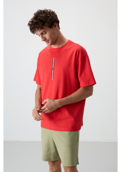 Fiesta Pamuklu Kalın Yüzeyi Dokulu Oversize Fit Baskılı Erkek T-Shirt - 88366 fırsatları