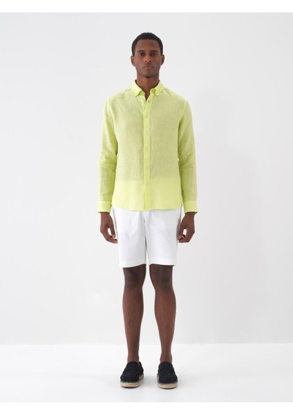 %100 Keten Regular Fit Basic Gömlek
