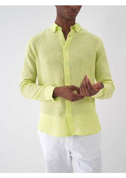 %100 Keten Regular Fit Basic Gömlek