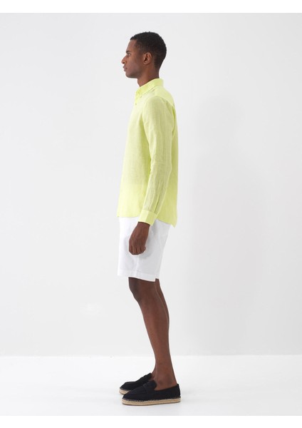 %100 Keten Regular Fit Basic Gömlek