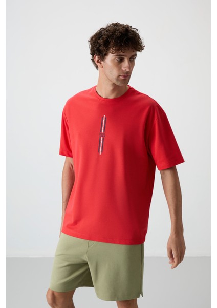 Fiesta Pamuklu Kalın Yüzeyi Dokulu Oversize Fit Baskılı Erkek T-Shirt - 88366