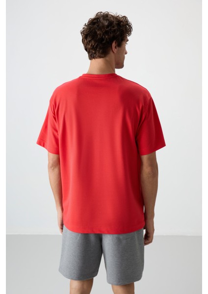 Fiesta Pamuklu Kalın Yüzeyi Dokulu Oversize Fit Baskılı Erkek T-Shirt - 88365
