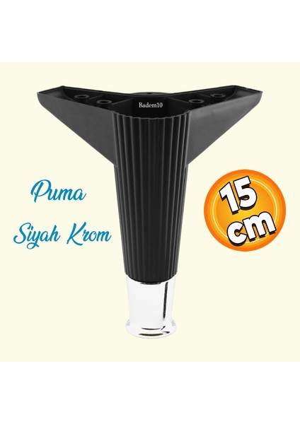 Elista Mobilya Ayağı Sehpa TV Ünitesi Ayakları Yükseltici 15 cm Siyah Krom