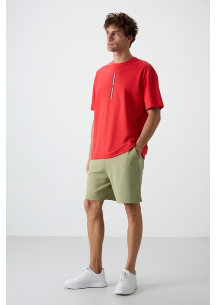 Fiesta Pamuklu Kalın Yüzeyi Dokulu Oversize Fit Baskılı Erkek T-Shirt - 88366 modelleri