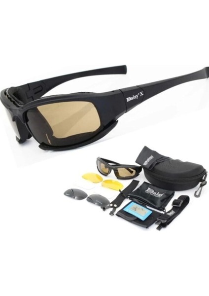 X7 UV400 Polarize Değişebilir 4 Lensli Tactical ve Motorsiklet Gözlüğü