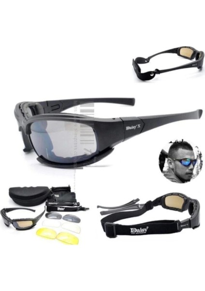 X7 UV400 Polarize Değişebilir 4 Lensli Tactical ve Motorsiklet Gözlüğü