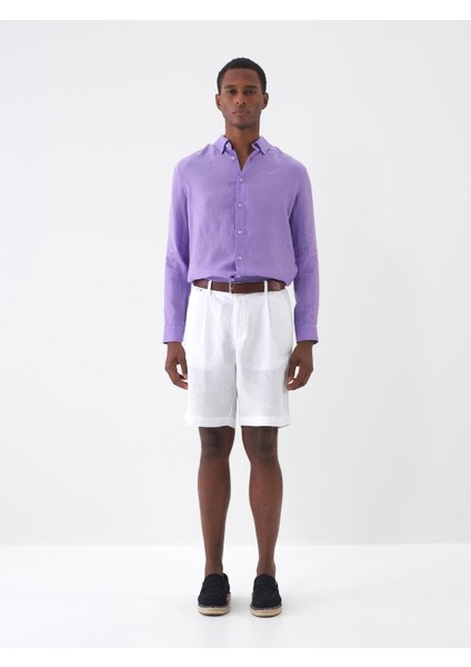 %100 Keten Regular Fit Basic Gömlek