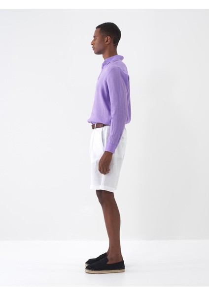 %100 Keten Regular Fit Basic Gömlek