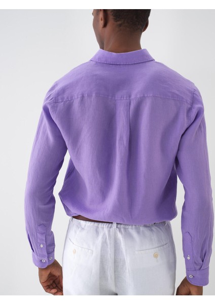 %100 Keten Regular Fit Basic Gömlek