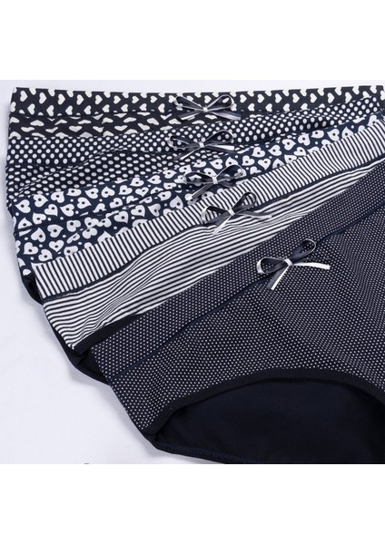 Pamuklu Baskılı Kadın Külotu 5'li Set Paket Likralı Slip Normal Bel Geniş Kenarlı
