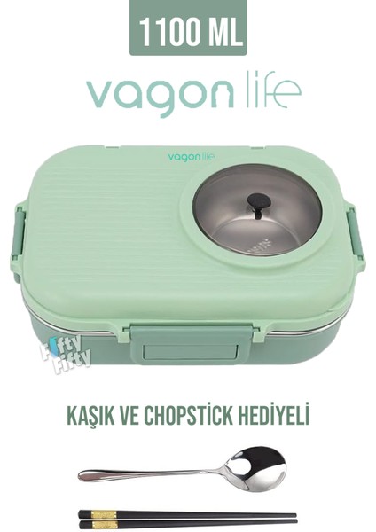 1100 ml Çorba Kaseli-Metal Kaşıklı Paslanmaz Çelik Bento Lunch Box Yeni Nesil Sefer TASI-FFBL70100