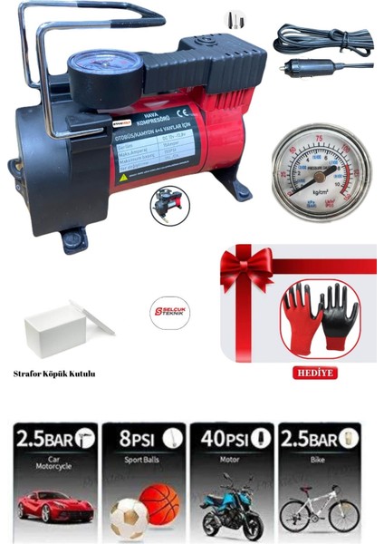Araba Oto Araç Lastik Şişirme Pompası 150 Psi Metal Gövde Kompresör
