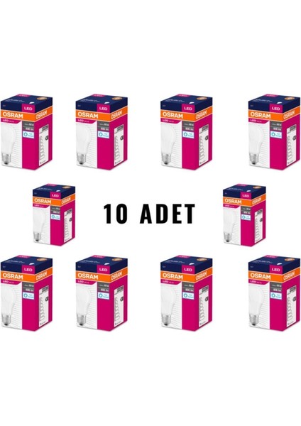 LED Value 8.5W (60W) LED Ampul Beyaz Işık E27 806 Lümen Klasik A60 10LU Paket Osram-Ld-Byz