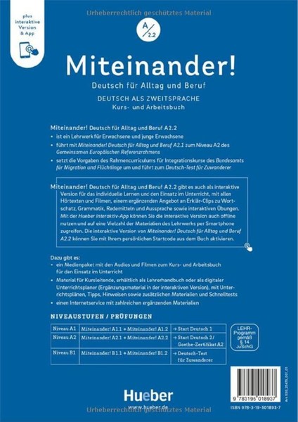 Miteinander! Deutsch Für Alltag und Beruf A2.2 Deutsch als Zweitsprache Kurs-Und Arbeitsbuch Plus Interaktive Version
