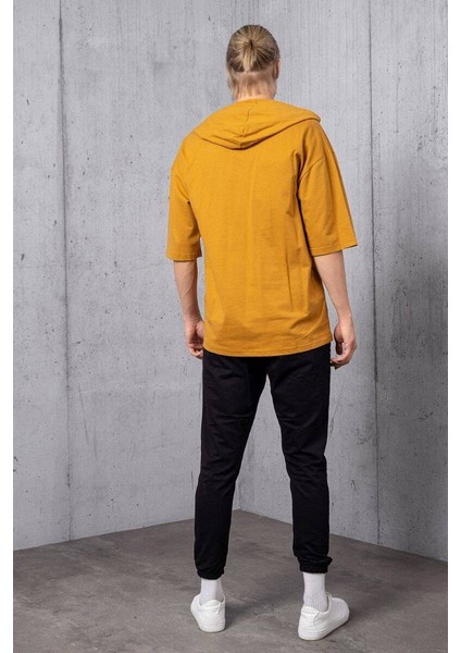 Hardal Çapraz Bağcık Yaka Detay Kapüşonlu T-Shirt modelleri