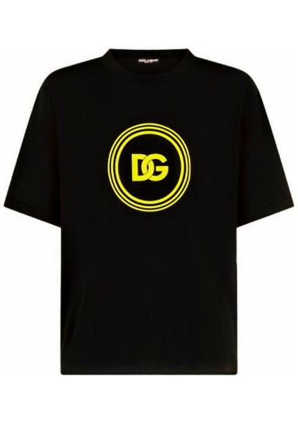 Flok Baskılı Yuvarlak Içinde Dg Logolu Ince Kumaş T-Shirt