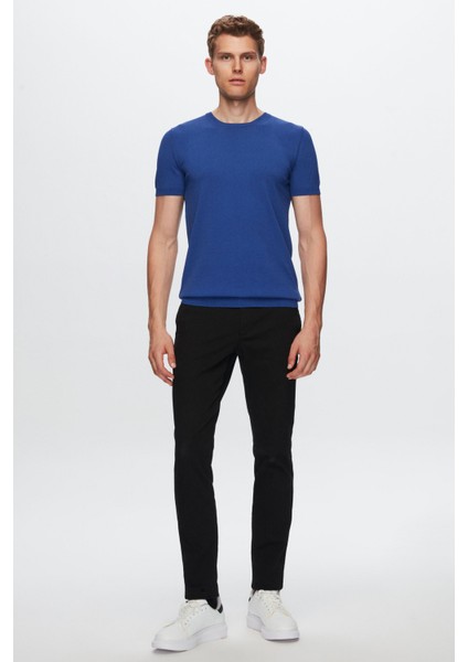 Slim Fit Kobalt Düz Örgü Rayon Örme T-Shirt 0EF069421003M