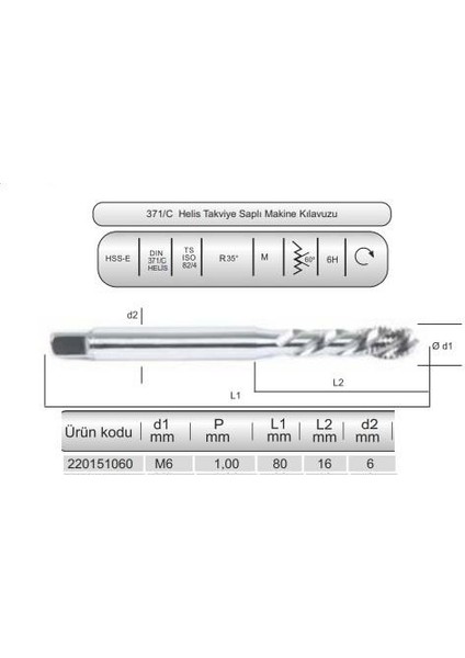 Hsse DIN371/C 35° Helis M6X1,0 (6h) 8co