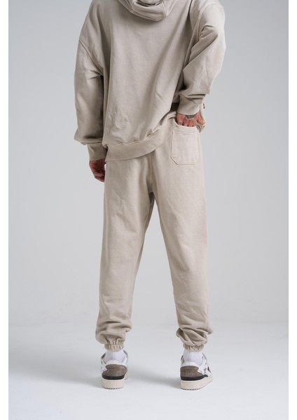 Erkek Yıkamalı Basic Jogger Bej Eşofman Altı