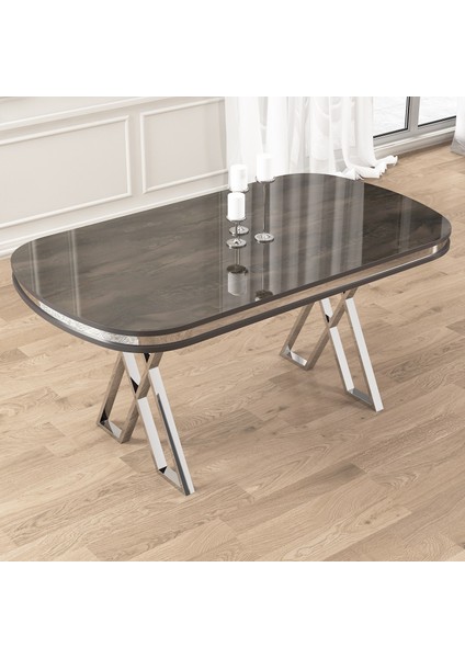 Zae Serisi 90X168 Lak Panel Antrasit Ironi gümüş Ayak Masa Takımı 6 Sandalye fırsatları