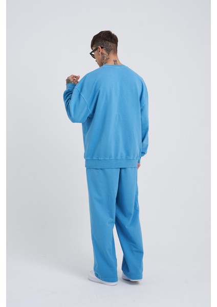 Erkek Yıkamalı Basic Baggy Mavi Eşofman Altı