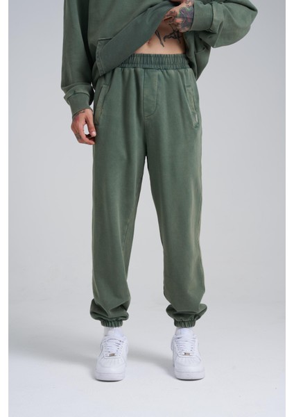 Erkek Yıkamalı Basic Jogger Haki Eşofman Altı