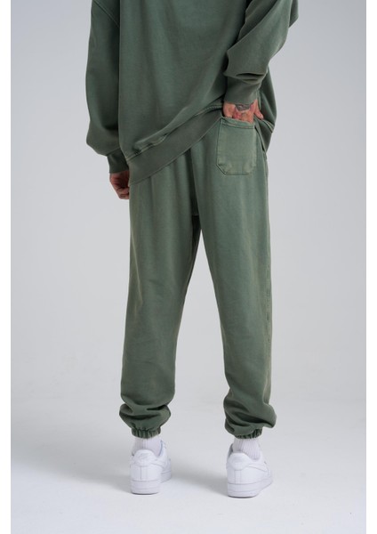 Erkek Yıkamalı Basic Jogger Haki Eşofman Altı