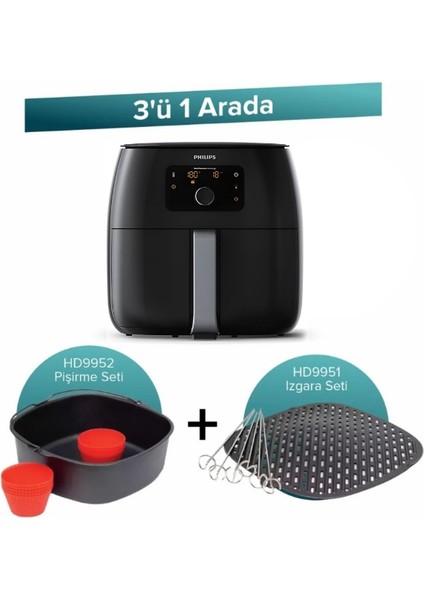 3 Ü 1 Arada Avantajlı Set Xxl 7,3 Lt Airfryer HD9952 Pişirme Seti Izgara Seti, Luciole Lambader