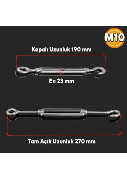 Gerdirme Çelik Kanca Yük Halat Galvenizli Paslanmaz M10 fiyatları
