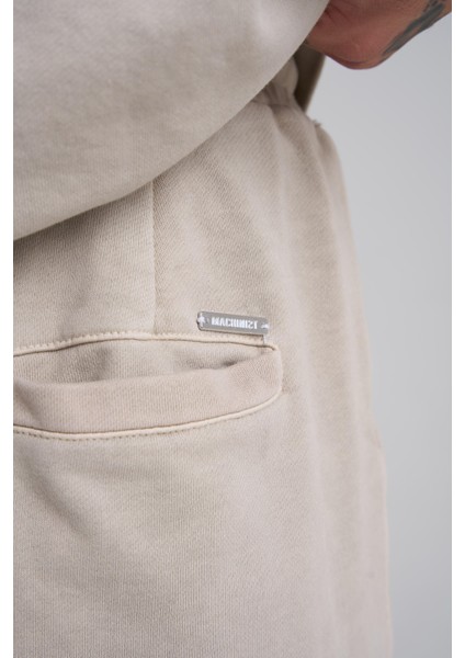 Erkek Yıkamalı Basic Baggy Bej Eşofman Altı