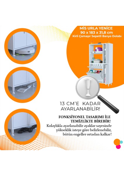 Modilayn Mis Urla Yenice 90 x 183 x 31,5 cm Kirli Çamaşır Sepetli Banyo Dolabı