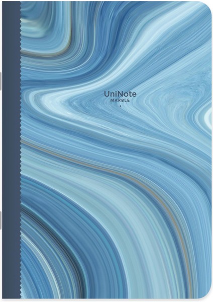 Çizgili Tel Dikişli Kuşe Kapak Uninote Marble Defter Mavi 18,5X26